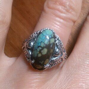 Artisan Crafted Whispering Web Turquoise Sterling Silver Ring (Size 7)